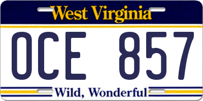 WV license plate OCE857