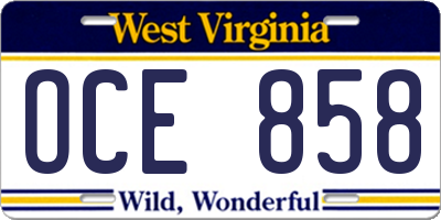 WV license plate OCE858