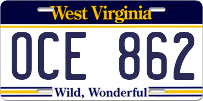 WV license plate OCE862