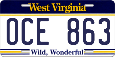 WV license plate OCE863
