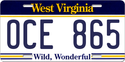 WV license plate OCE865