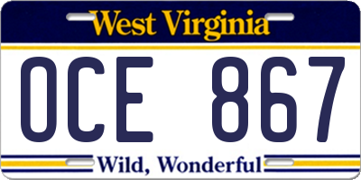 WV license plate OCE867