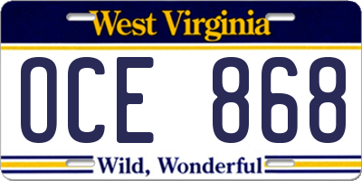 WV license plate OCE868