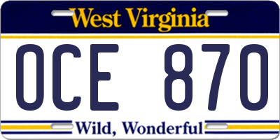 WV license plate OCE870
