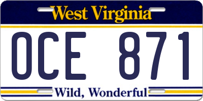 WV license plate OCE871