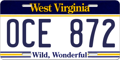 WV license plate OCE872