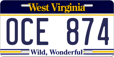 WV license plate OCE874