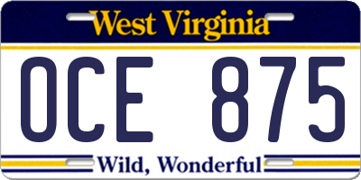 WV license plate OCE875
