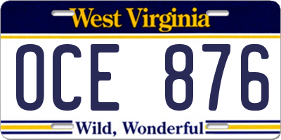 WV license plate OCE876