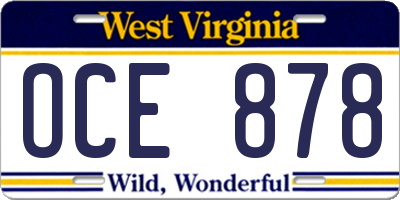 WV license plate OCE878