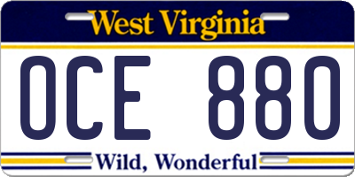 WV license plate OCE880