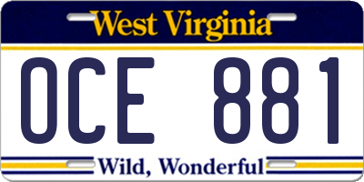 WV license plate OCE881