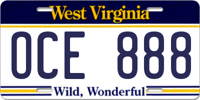 WV license plate OCE888
