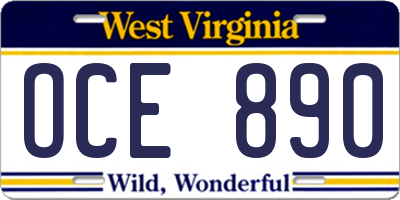 WV license plate OCE890