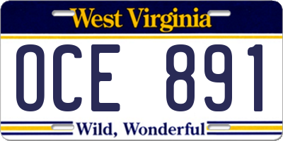 WV license plate OCE891