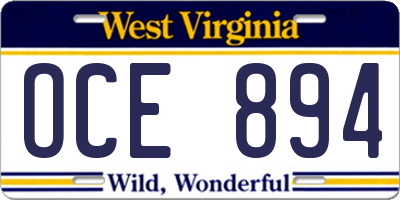 WV license plate OCE894