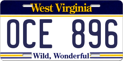 WV license plate OCE896