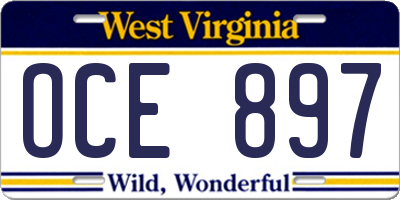 WV license plate OCE897