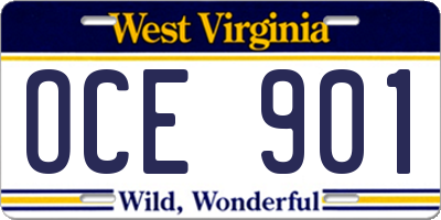 WV license plate OCE901