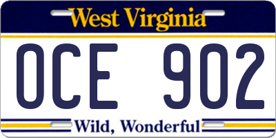 WV license plate OCE902