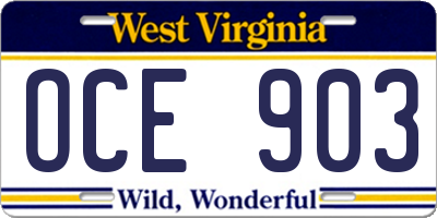 WV license plate OCE903