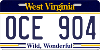WV license plate OCE904