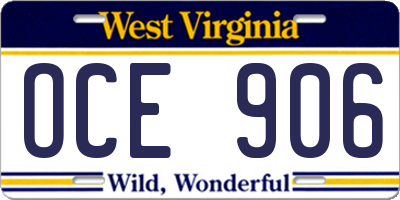 WV license plate OCE906