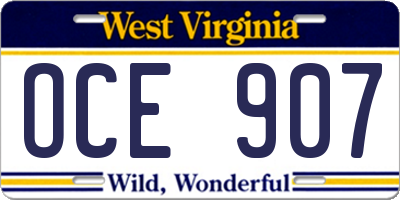 WV license plate OCE907