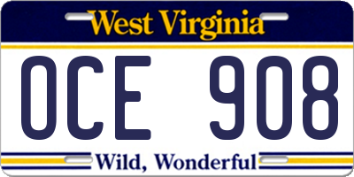 WV license plate OCE908