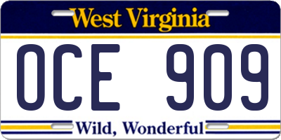 WV license plate OCE909