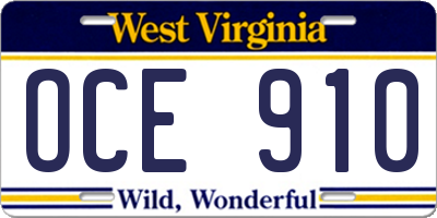 WV license plate OCE910