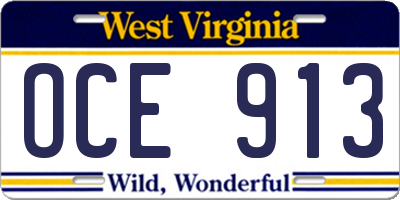 WV license plate OCE913