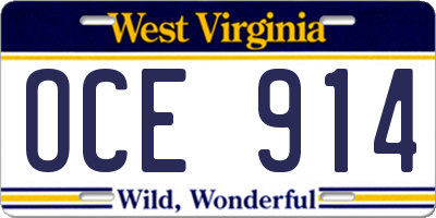 WV license plate OCE914