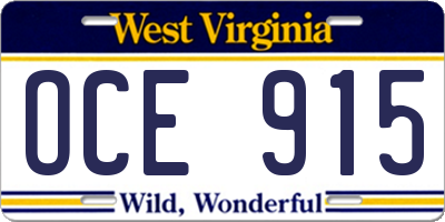 WV license plate OCE915