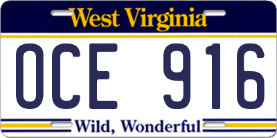 WV license plate OCE916
