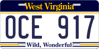 WV license plate OCE917