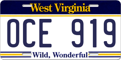 WV license plate OCE919