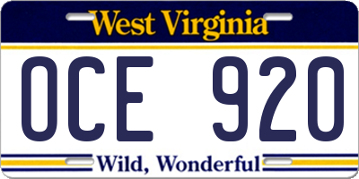 WV license plate OCE920