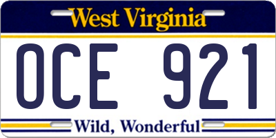 WV license plate OCE921