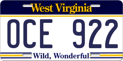 WV license plate OCE922