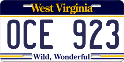 WV license plate OCE923