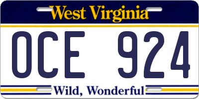 WV license plate OCE924