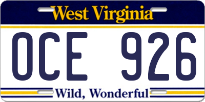 WV license plate OCE926