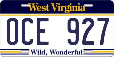 WV license plate OCE927