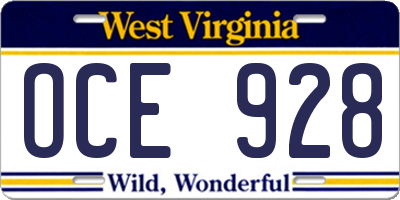 WV license plate OCE928