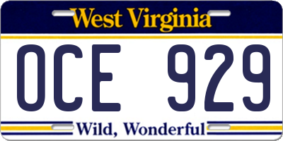 WV license plate OCE929