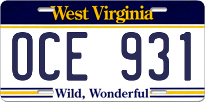 WV license plate OCE931