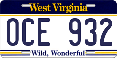 WV license plate OCE932