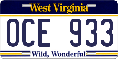 WV license plate OCE933