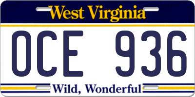 WV license plate OCE936